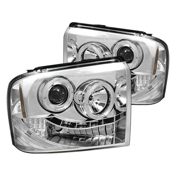 Whole-In-One Chrome LED Halogen Projector Headlights for 2005-2007 Ford F250-350-450 Super Duty - Chrome WH3843300